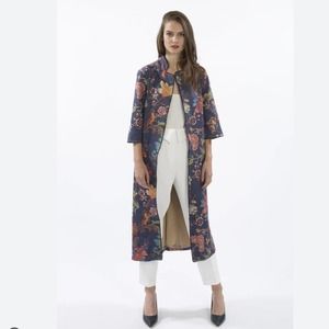 Jayley Faux Suede Printed Blue Suede Long Jacket